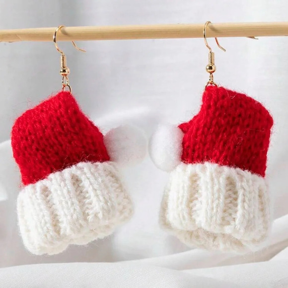 Fashion Handmade Knitted Santa Claus Hat Earrings - Picture 6 of 7